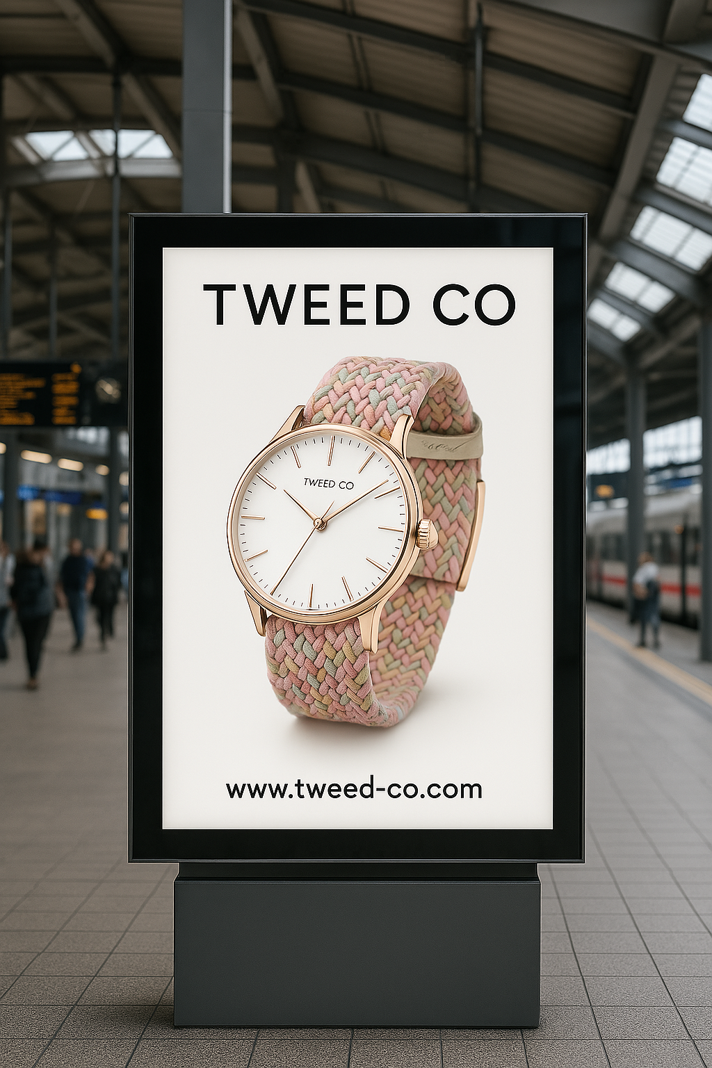 Montre personnalisable Tweed Co. – Affiche dans une gare, bracelet tressé élastique