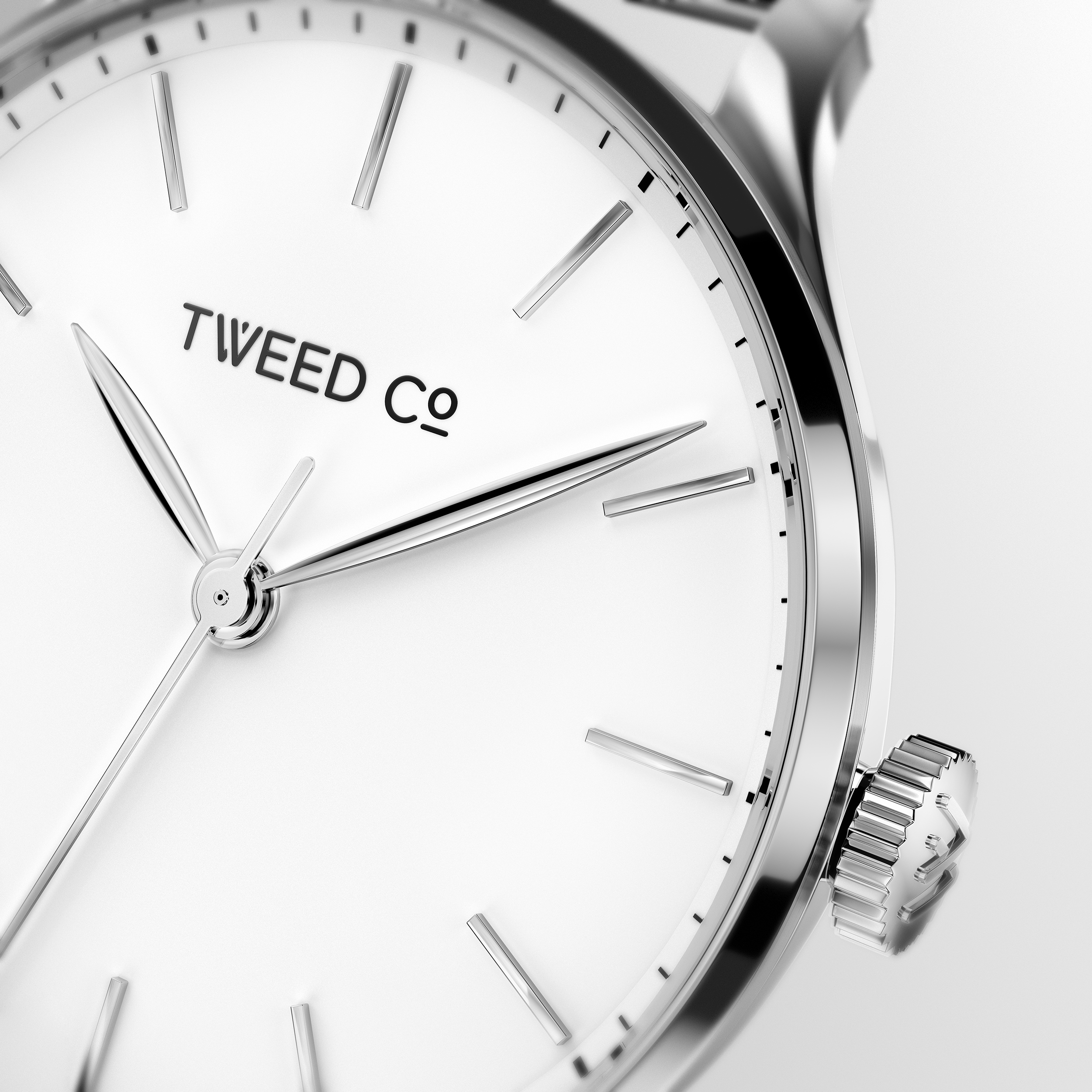 Cadran blanc épuré avec index argentés – Montre Neil 40 mm, style minimaliste